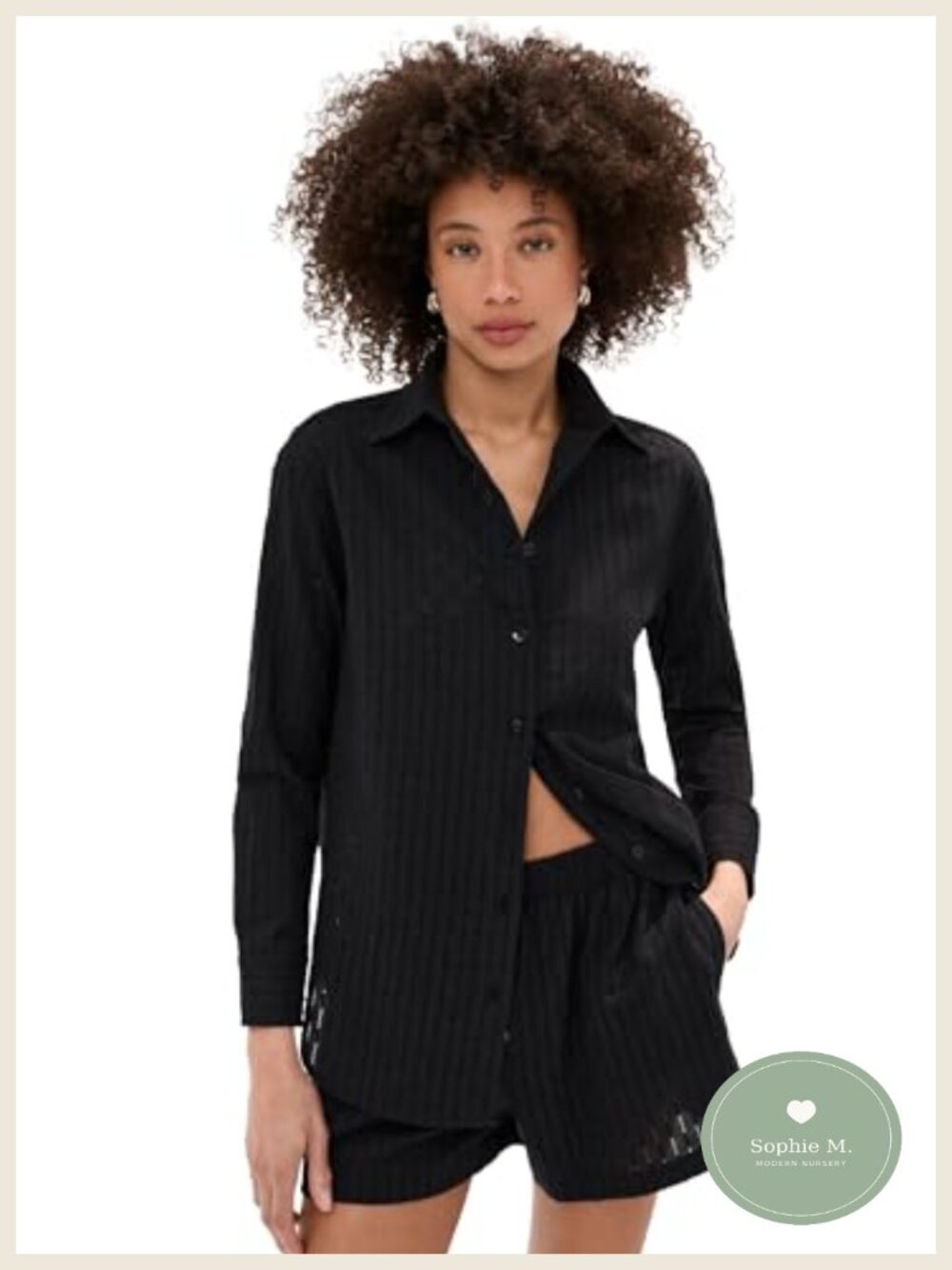 LE BOP Women's Cecelia Eyelet Button Down Shirt, Lightweight Cotton, Long Sleeve